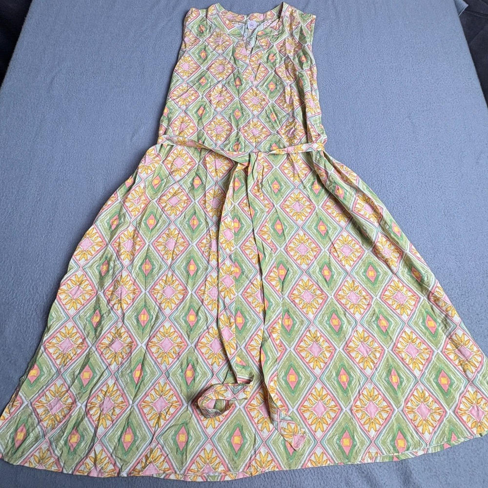 Like Love Women Green Pink Geometric Diamond Print Sleeveless Midi Dress 1X
